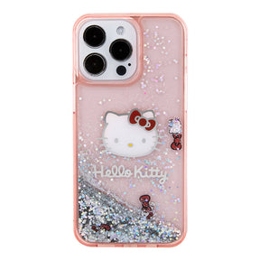 Apple iPhone 15 Pro Max Kılıf Hello Kitty Orjinal Lisanslı İkonik Sıvılı Glitter Kapak