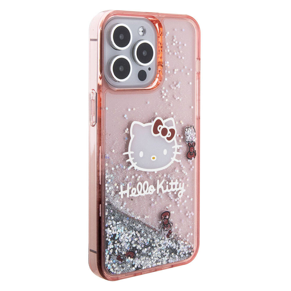 Apple iPhone 15 Pro Max Kılıf Hello Kitty Orjinal Lisanslı İkonik Sıvılı Glitter Kapak