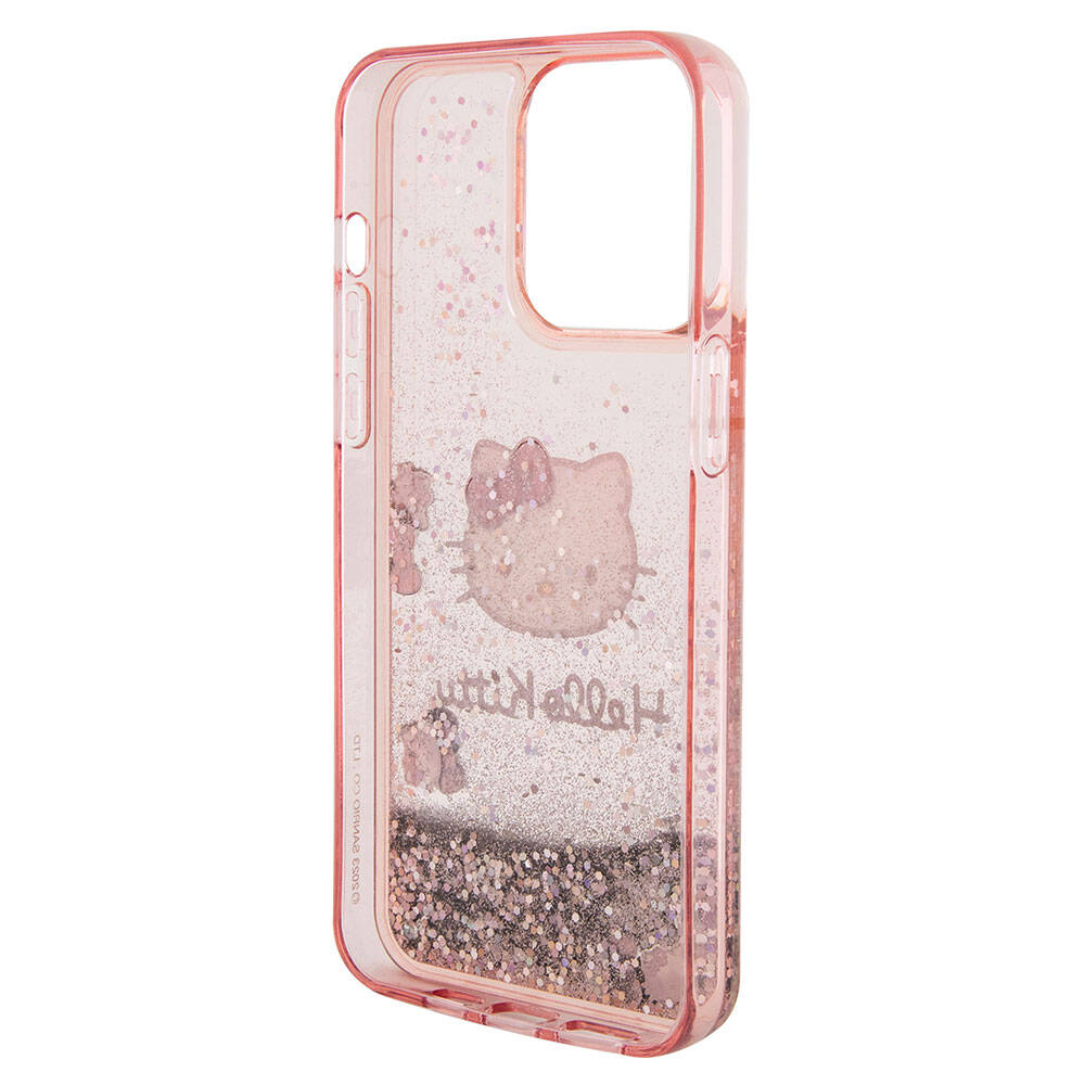 Apple iPhone 15 Pro Kılıf Hello Kitty Orjinal Lisanslı İkonik Sıvılı Glitter Kapak