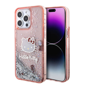 Apple iPhone 15 Pro Kılıf Hello Kitty Orjinal Lisanslı İkonik Sıvılı Glitter Kapak