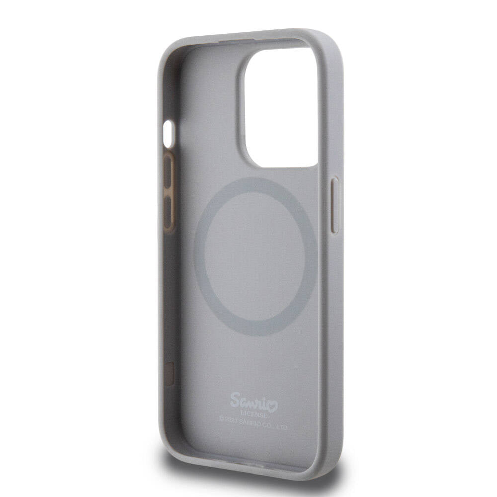 iPhone 15 Pro Max Kılıf Hello Kitty Orjinal Lisanslı M-safe Şarj Özellikli Baskı Logolu Uyuyan Kitty Deri Kılıf