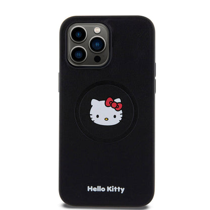iPhone 15 Pro Max Kılıf Hello Kitty Orjinal Lisanslı M-safe Şarj Özellikli Kitty Head Deri Kılıf