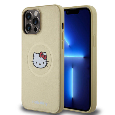 Apple iPhone 15 Pro Max Kılıf Hello Kitty Orjinal Lisanslı Magsafe Şarj Özellikli Kitty Head Deri Kapak Siyah