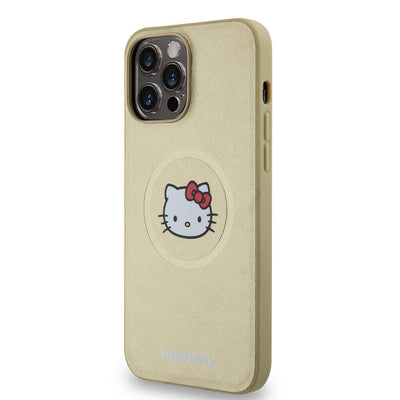 Apple iPhone 15 Pro Max Kılıf Hello Kitty Orjinal Lisanslı Magsafe Şarj Özellikli Kitty Head Deri Kapak Siyah