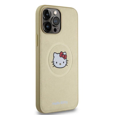 Apple iPhone 15 Pro Max Kılıf Hello Kitty Orjinal Lisanslı Magsafe Şarj Özellikli Kitty Head Deri Kapak Siyah