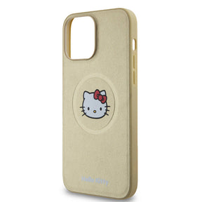 Apple iPhone 15 Pro Kılıf Hello Kitty Orjinal Lisanslı Magsafe Şarj Özellikli Kitty Head Deri Kapak