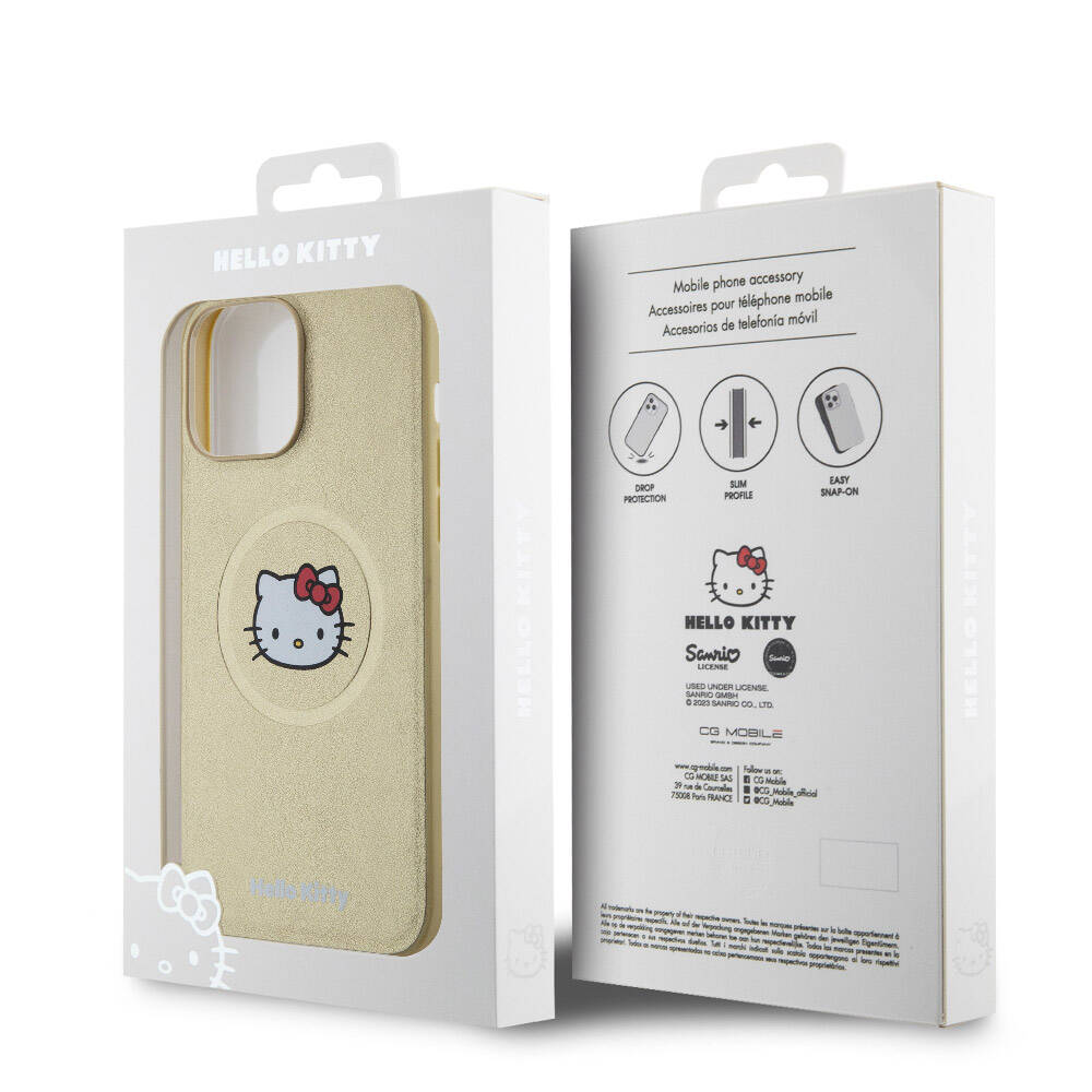 Apple iPhone 15 Pro Max Kılıf Hello Kitty Orjinal Lisanslı Magsafe Şarj Özellikli Kitty Head Deri Kapak Siyah