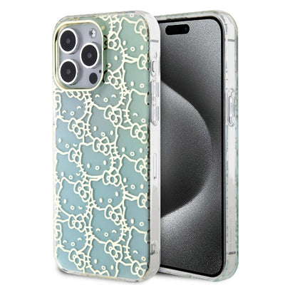 Apple iPhone 15 Pro Max Kılıf Hello Kitty Orjinal Lisanslı Renk Geçişli Elektroplating Kaplama Kitty Head Desenli Kapak Pembe