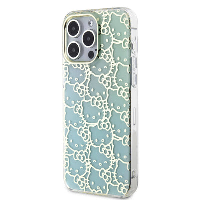 Apple iPhone 15 Pro Max Kılıf Hello Kitty Orjinal Lisanslı Renk Geçişli Elektroplating Kaplama Kitty Head Desenli Kapak Pembe