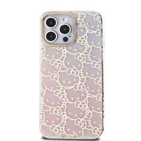 Apple iPhone 15 Pro Max Kılıf Hello Kitty Orjinal Lisanslı Renk Geçişli Elektroplating Kaplama Kitty Head Desenli Kapak