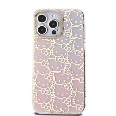 Apple iPhone 15 Pro Max Kılıf Hello Kitty Orjinal Lisanslı Renk Geçişli Elektroplating Kaplama Kitty Head Desenli Kapak Pembe