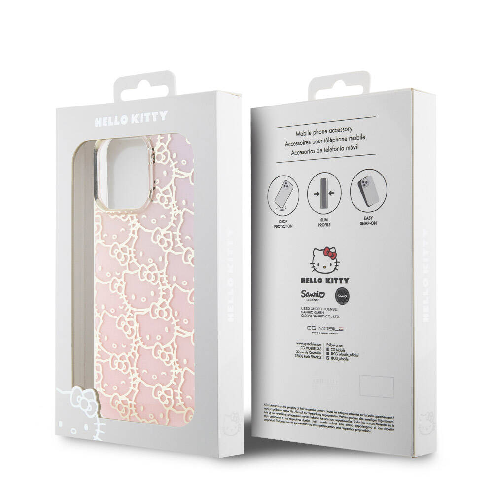 Apple iPhone 15 Pro Max Kılıf Hello Kitty Orjinal Lisanslı Renk Geçişli Elektroplating Kaplama Kitty Head Desenli Kapak