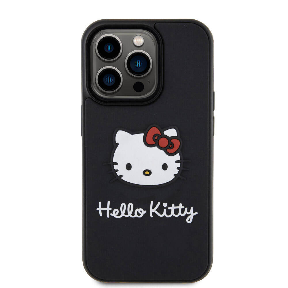 Apple iPhone 15 Pro Max Kılıf Hello Kitty Orjinal Lisanslı Yazı ve İkonik Logolu 3D Rubber Kitty Head Kapak