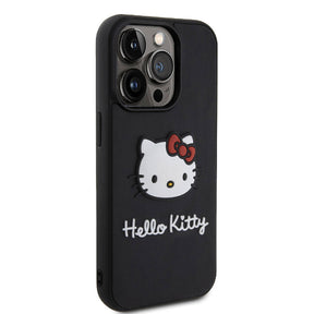 Apple iPhone 15 Pro Max Kılıf Hello Kitty Orjinal Lisanslı Yazı ve İkonik Logolu 3D Rubber Kitty Head Kapak