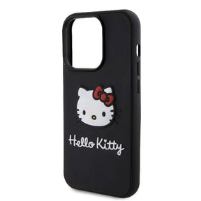 Apple iPhone 15 Pro Kılıf Hello Kitty Orjinal Lisanslı Yazı ve İkonik Logolu 3D Rubber Kitty Head Kapak