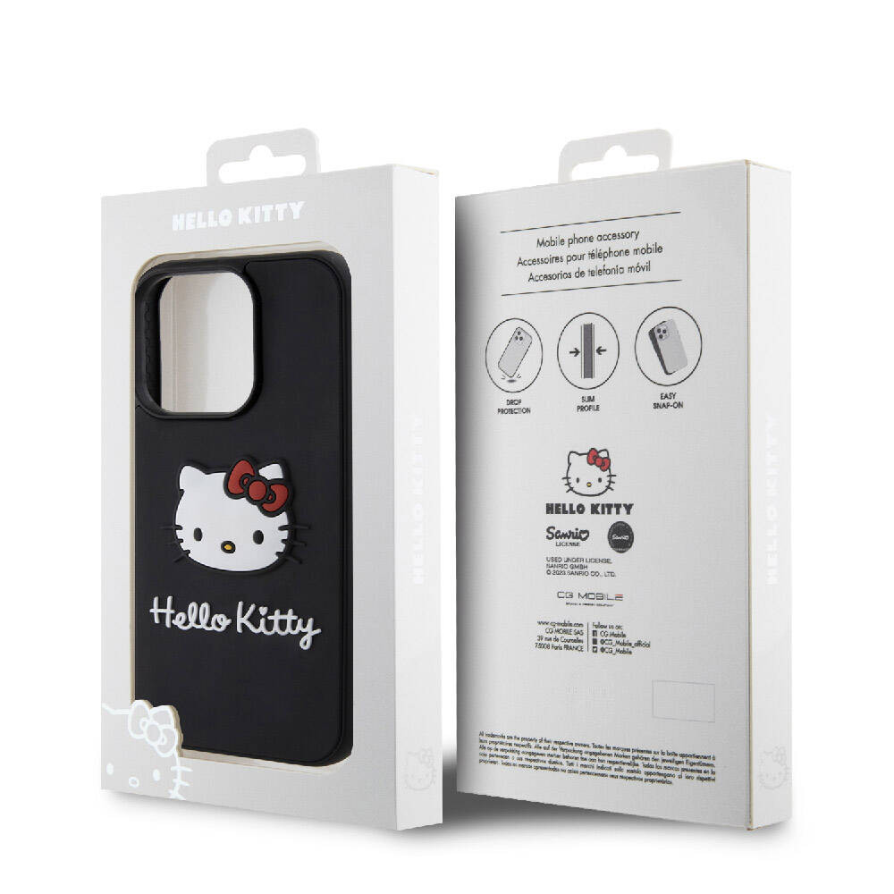 Apple iPhone 15 Pro Max Kılıf Hello Kitty Orjinal Lisanslı Yazı ve İkonik Logolu 3D Rubber Kitty Head Kapak