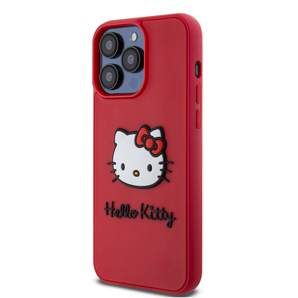 Apple iPhone 15 Pro Max Kılıf Hello Kitty Orjinal Lisanslı Yazı ve İkonik Logolu 3D Rubber Kitty Head Kapak