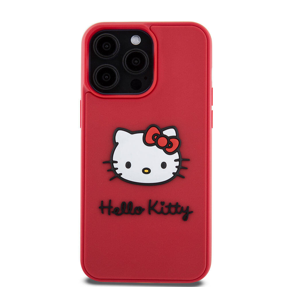 Apple iPhone 15 Pro Max Kılıf Hello Kitty Orjinal Lisanslı Yazı ve İkonik Logolu 3D Rubber Kitty Head Kapak