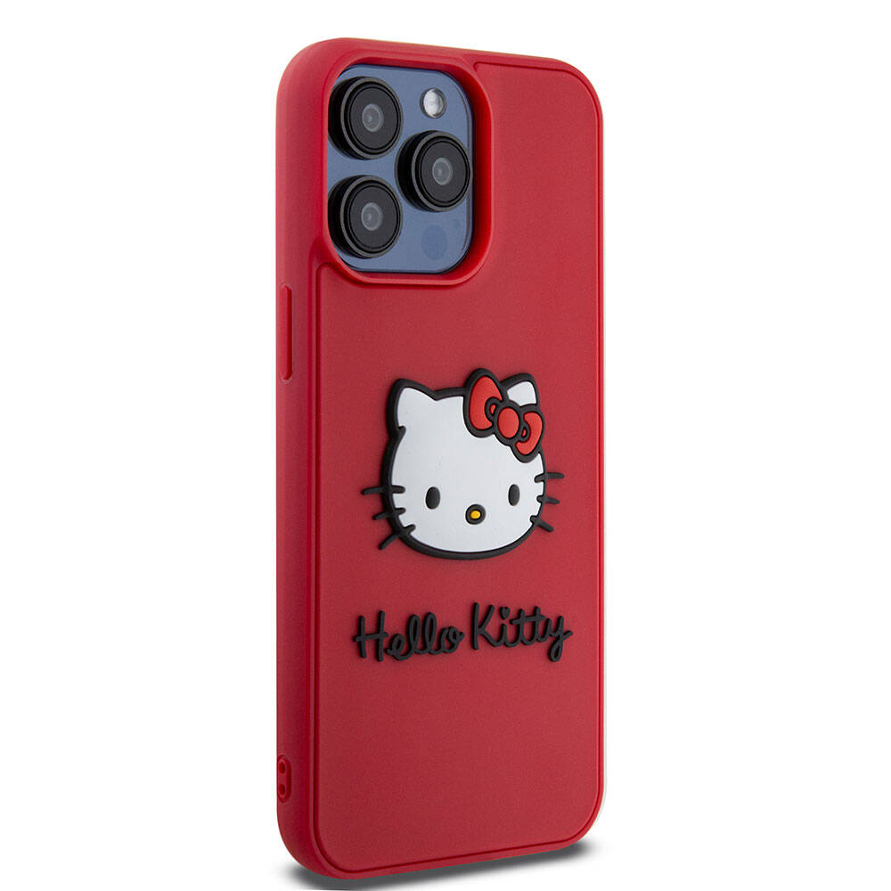 Apple iPhone 15 Pro Max Kılıf Hello Kitty Orjinal Lisanslı Yazı ve İkonik Logolu 3D Rubber Kitty Head Kapak