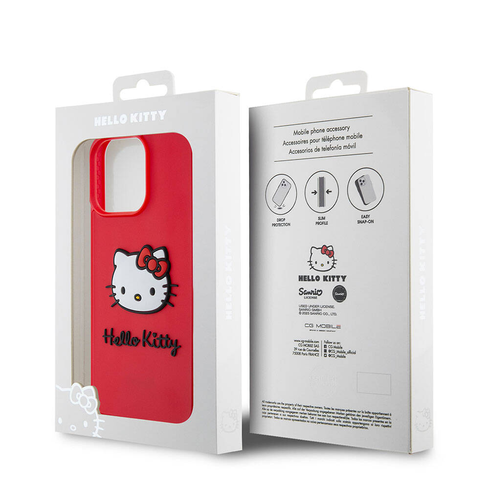 Apple iPhone 15 Pro Max Kılıf Hello Kitty Orjinal Lisanslı Yazı ve İkonik Logolu 3D Rubber Kitty Head Kapak