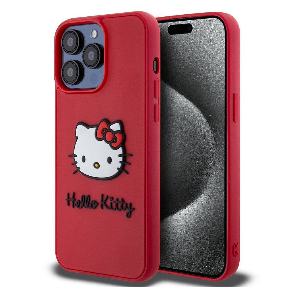 iPhone 15 Pro Max Kılıf Hello Kitty Orjinal Lisanslı Yazı ve İkonik Logolu 3D Rubber Kitty Head Kılıf
