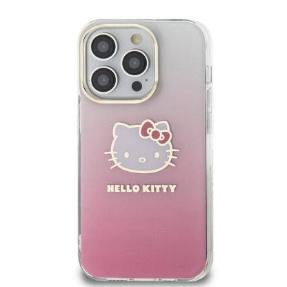 iPhone 15 Pro Max Kılıf Hello Kitty Orjinal Lisanslı Yazı ve İkonik Logolu Elektroplating Kaplama Gradyan Kılıf