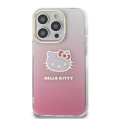 Apple iPhone 15 Pro Max Kılıf Hello Kitty Orjinal Lisanslı Yazı ve İkonik Logolu Elektroplating Kaplama Gradyan Kapak Mor