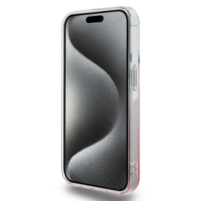 Apple iPhone 15 Pro Max Kılıf Hello Kitty Orjinal Lisanslı Yazı ve İkonik Logolu Elektroplating Kaplama Gradyan Kapak Mor