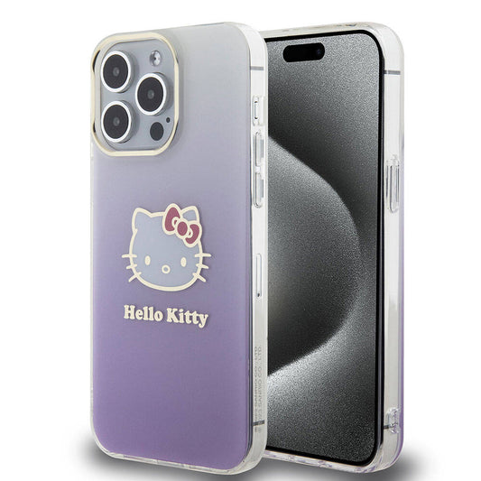 iPhone 15 Pro Max Kılıf Hello Kitty Orjinal Lisanslı Yazı ve İkonik Logolu Elektroplating Kaplama Gradyan Kılıf