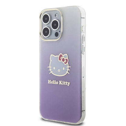 iPhone 15 Pro Max Kılıf Hello Kitty Orjinal Lisanslı Yazı ve İkonik Logolu Elektroplating Kaplama Gradyan Kılıf