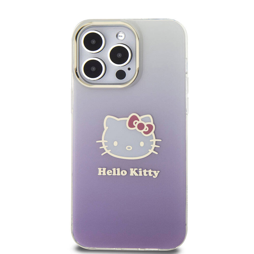 iPhone 15 Pro Max Kılıf Hello Kitty Orjinal Lisanslı Yazı ve İkonik Logolu Elektroplating Kaplama Gradyan Kılıf