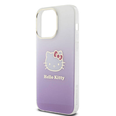 Apple iPhone 15 Pro Max Kılıf Hello Kitty Orjinal Lisanslı Yazı ve İkonik Logolu Elektroplating Kaplama Gradyan Kapak Pembe