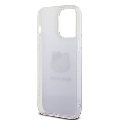 Apple iPhone 15 Pro Max Kılıf Hello Kitty Orjinal Lisanslı Yazı ve İkonik Logolu Elektroplating Kaplama Gradyan Kapak Mor