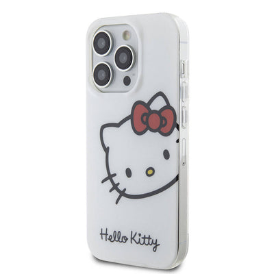 Apple iPhone 15 Pro Max Kılıf Hello Kitty Orjinal Lisanslı Yazı ve İkonik Logolu Kitty Head Kapak Beyaz