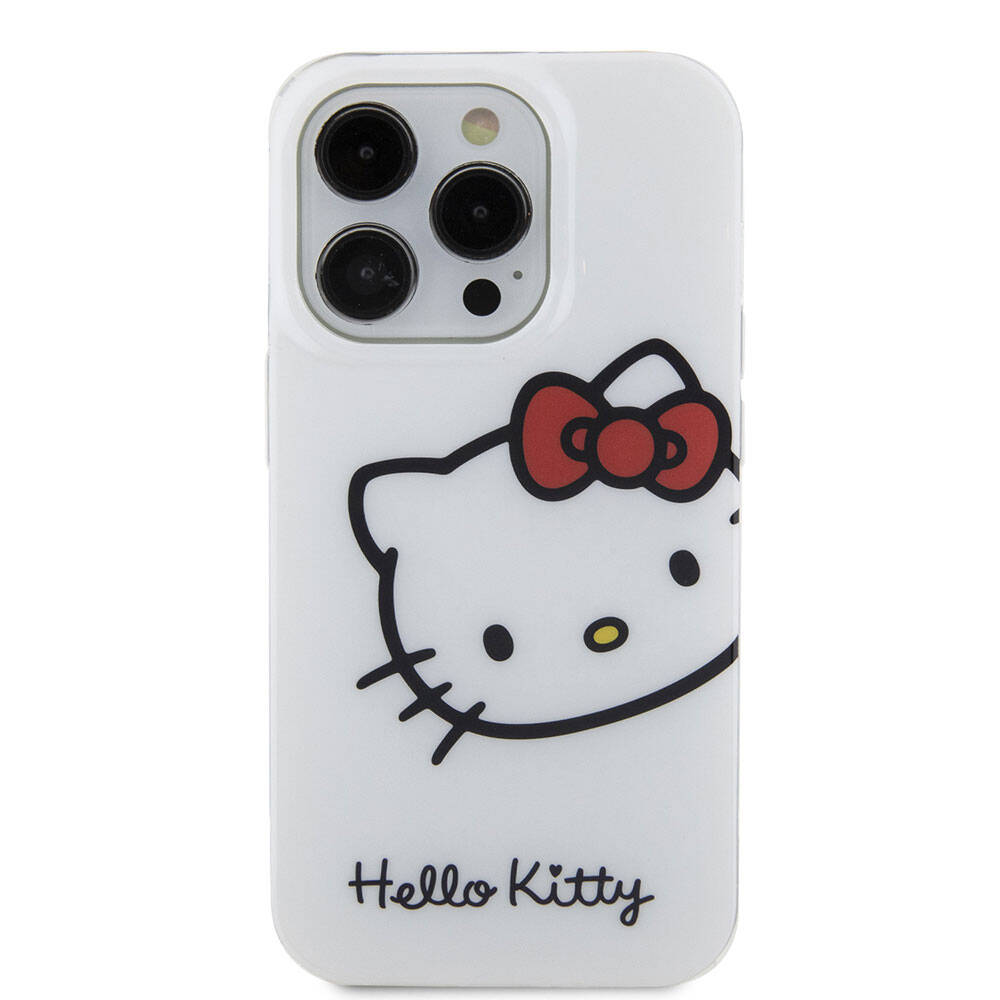 Apple iPhone 15 Pro Max Kılıf Hello Kitty Orjinal Lisanslı Yazı ve İkonik Logolu Kitty Head Kapak