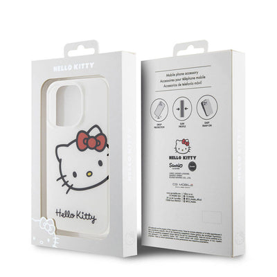 Apple iPhone 15 Pro Max Kılıf Hello Kitty Orjinal Lisanslı Yazı ve İkonik Logolu Kitty Head Kapak Beyaz