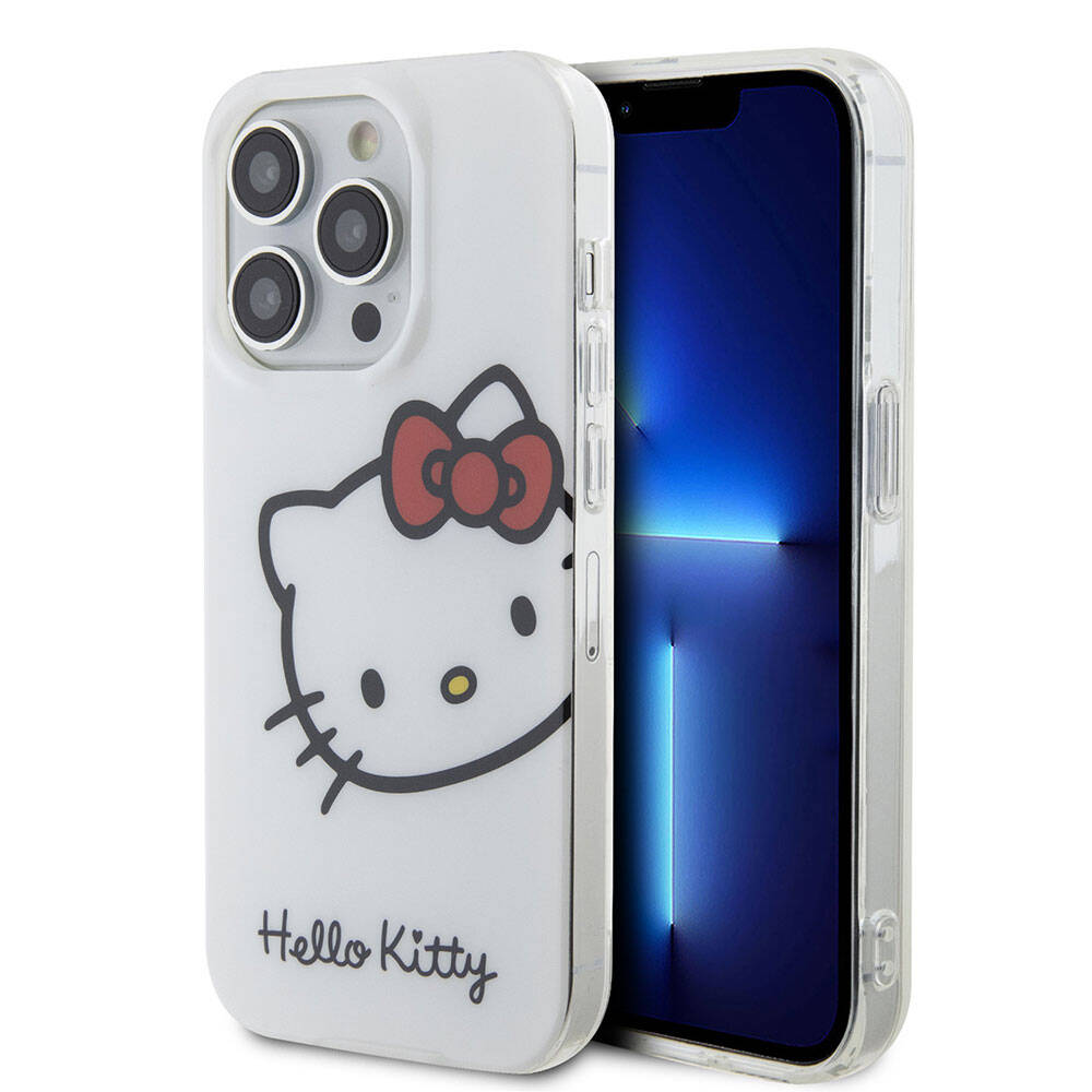 Apple iPhone 15 Pro Max Kılıf Hello Kitty Orjinal Lisanslı Yazı ve İkonik Logolu Kitty Head Kapak