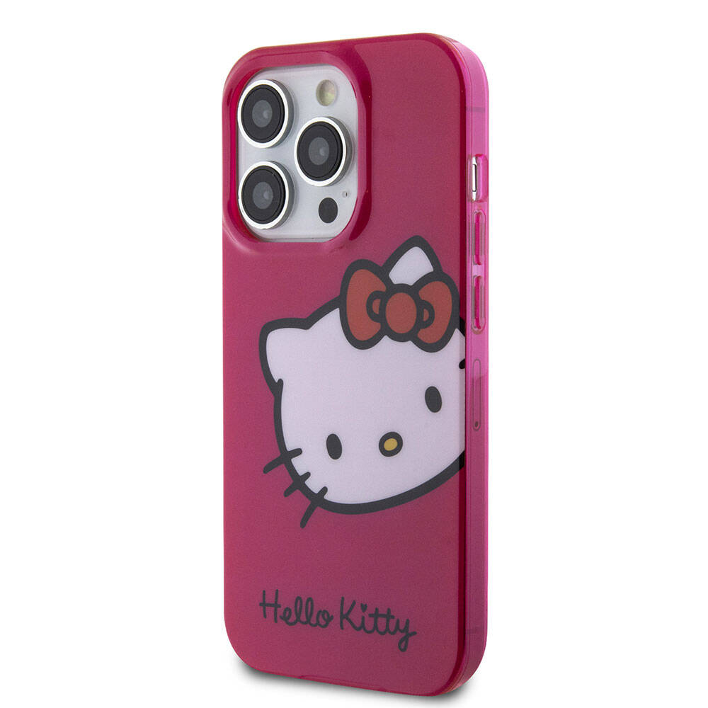 Apple iPhone 15 Pro Kılıf Hello Kitty Orjinal Lisanslı Yazı ve İkonik Logolu Kitty Head Kapak