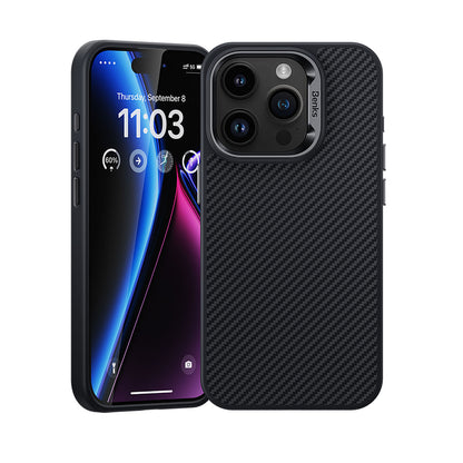 iPhone 15 Pro Max Kılıf Karbon Fiber M-safe Şarj Özellikli Benks Hybrid ArmorPro 600D Kevlar Kılıf