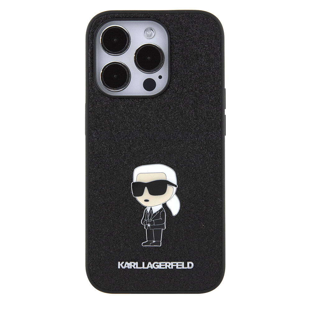 Apple iPhone 15 Pro Max Kılıf Karl Lagerfeld İkonik Fixed Glitter Metal Logo Orjinal Lisanslı Kapak