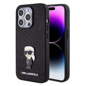 Apple iPhone 15 Pro Kılıf Karl Lagerfeld İkonik Fixed Glitter Metal Logo Orjinal Lisanslı Kapak