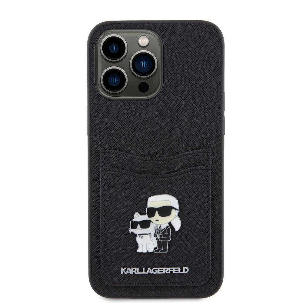 iPhone 15 Pro Max Kılıf Karl Lagerfeld Kartlıklı Metal Logo Orjinal Lisanslı Kılıf
