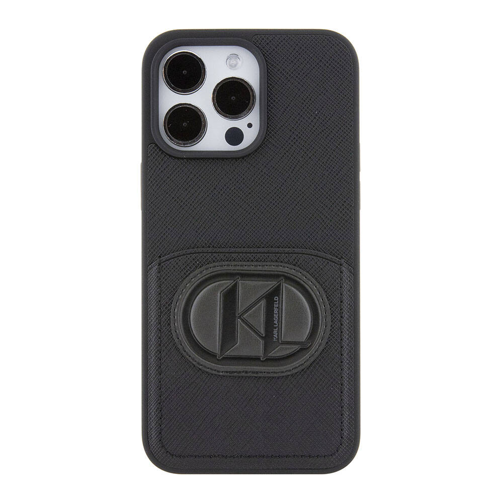 iPhone 15 Pro Max Kılıf Karl Lagerfeld Kartlıklı Saffiano K&L Patch Orjinal Lisanslı Kılıf