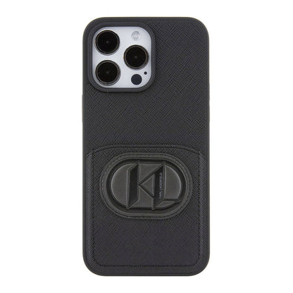 iPhone 15 Pro Max Kılıf Karl Lagerfeld Kartlıklı Saffiano K&L Patch Orjinal Lisanslı Kılıf