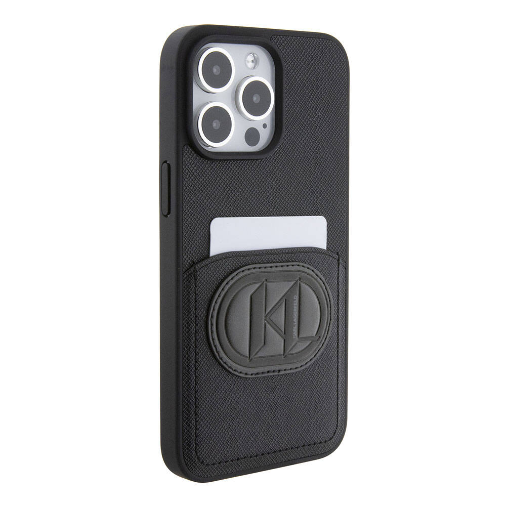 iPhone 15 Pro Max Kılıf Karl Lagerfeld Kartlıklı Saffiano K&L Patch Orjinal Lisanslı Kılıf