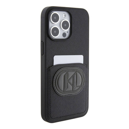 iPhone 15 Pro Max Kılıf Karl Lagerfeld Kartlıklı Saffiano K&L Patch Orjinal Lisanslı Kılıf