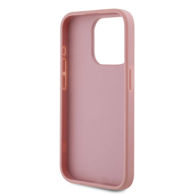 Apple iPhone 15 Pro Max Kılıf Karl Lagerfeld Orjinal Lisanslı 3D KL Yazılı Tüylü Arka Yüzey Saffiano Rhinestones Kapak Pembe