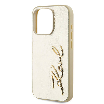 Apple iPhone 15 Pro Max Kılıf Karl Lagerfeld Orjinal Lisanslı 3D KL Yazılı Tüylü Arka Yüzey Saffiano Rhinestones Kapak Pembe