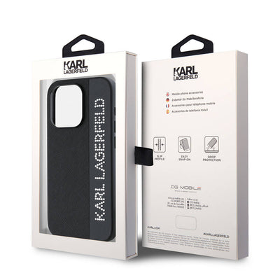 Apple iPhone 15 Pro Max Kılıf Karl Lagerfeld Orjinal Lisanslı Anahtarlıklı Taşlı KL Yazılı Saffiano Rhinestones Kapak Pembe