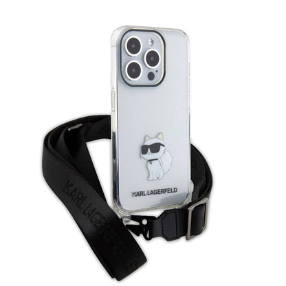 iPhone 15 Pro Max Kılıf Karl Lagerfeld Orjinal Lisanslı Boyun Askılı Choupette İkonik Crossbody Kılıf